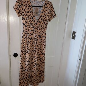 ASOS Tan and Black Animal Print Midi Dress